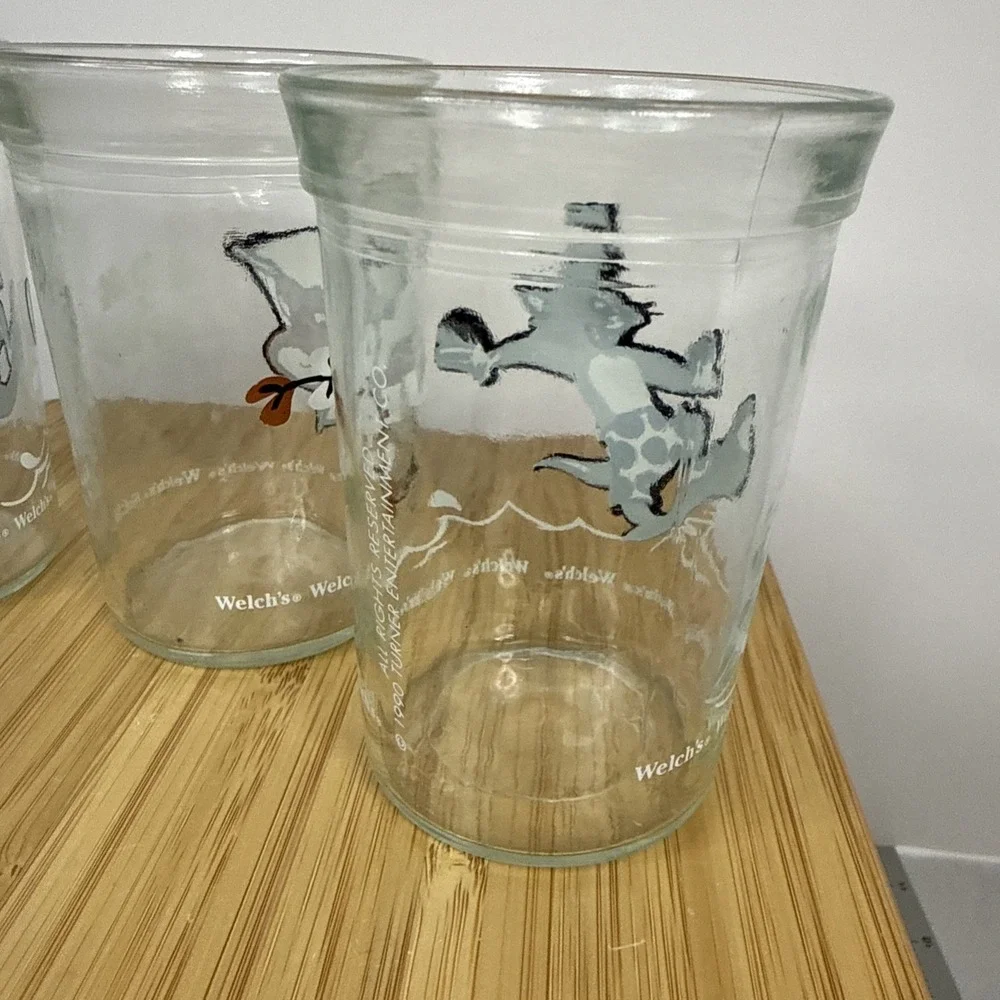 Set Of 3 Vintage 1990‎ Welch's Jelly Jar Glasses Tom And Jerry